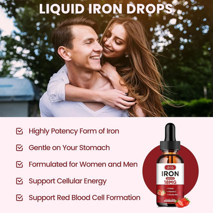 Suplemento De Hierro Liquido Con Vitamina C B12 Y Folato Sabor Fresa 4 Oz
