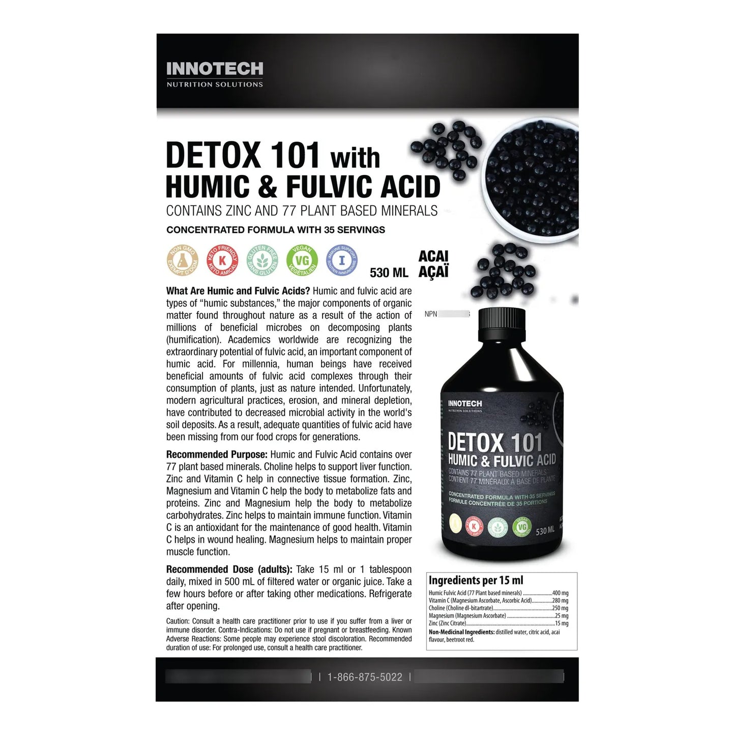 Innotech Nutrition Desintoxicacion 101 Acido Fulvico Te Verde Acai 16.9 Fl Oz