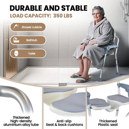 Silla De Ducha Plegable 5 Niveles Ajustables Pies Antideslizantes Segura Y Cómoda