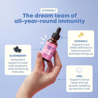Vitamina C Zinc Liquido De Sauco Para Ninos JoySpring 4 Oz Refuerzo Inmunologico