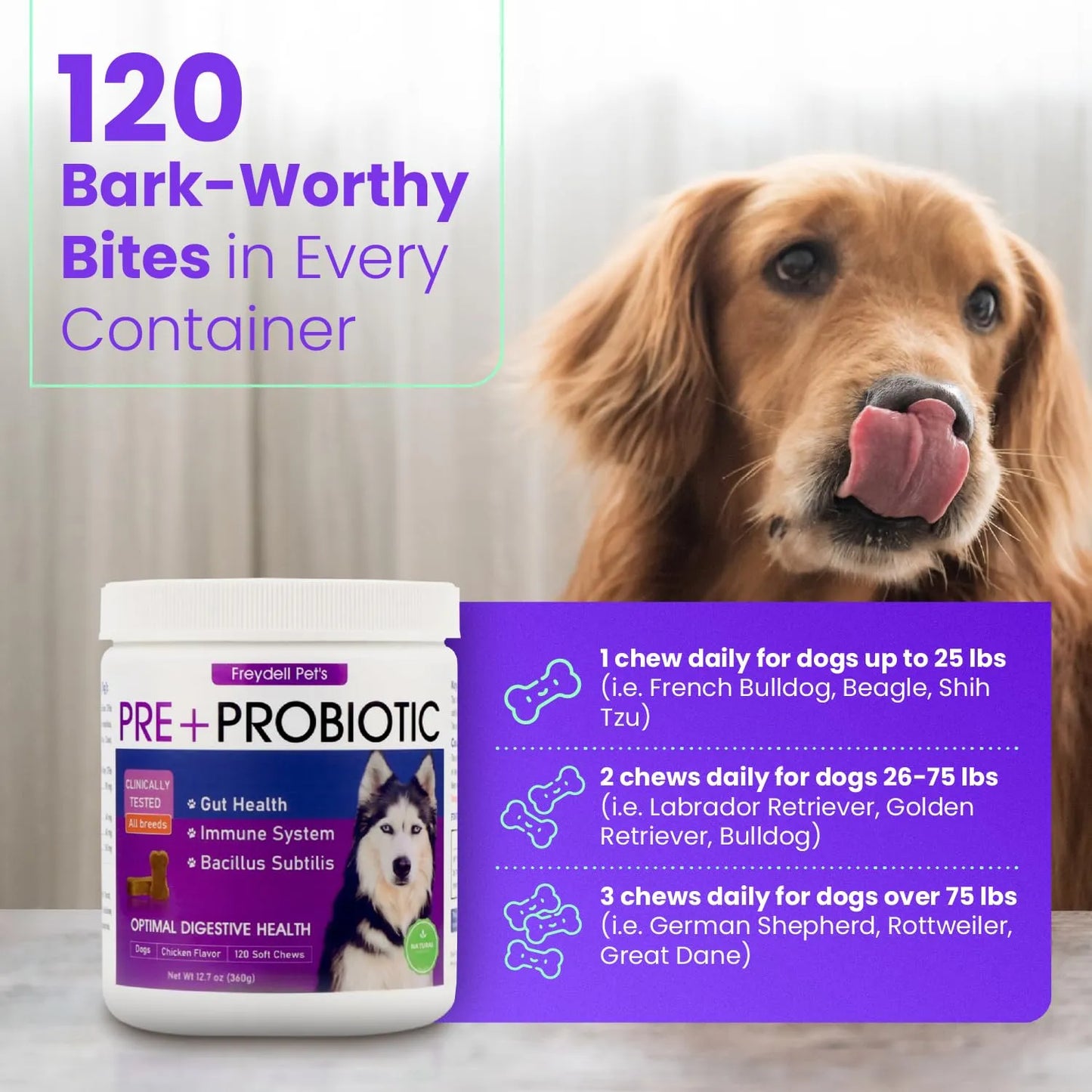 Probióticos Para Perros FREYDELL Alivio Estomacal Golosinas Digestivas