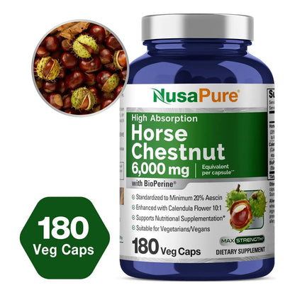 Castaño De Indias 6000mg 180 Cápsulas Vegetales Extracto 20 1 Con Bioperine Y Caléndula