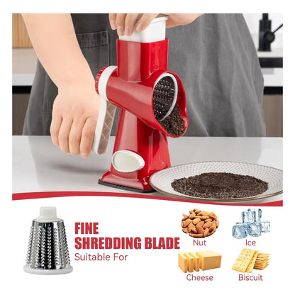 Rallador Rotativo De Queso 3 Cuchillas Intercambiables Rojo Facil Y Rapido