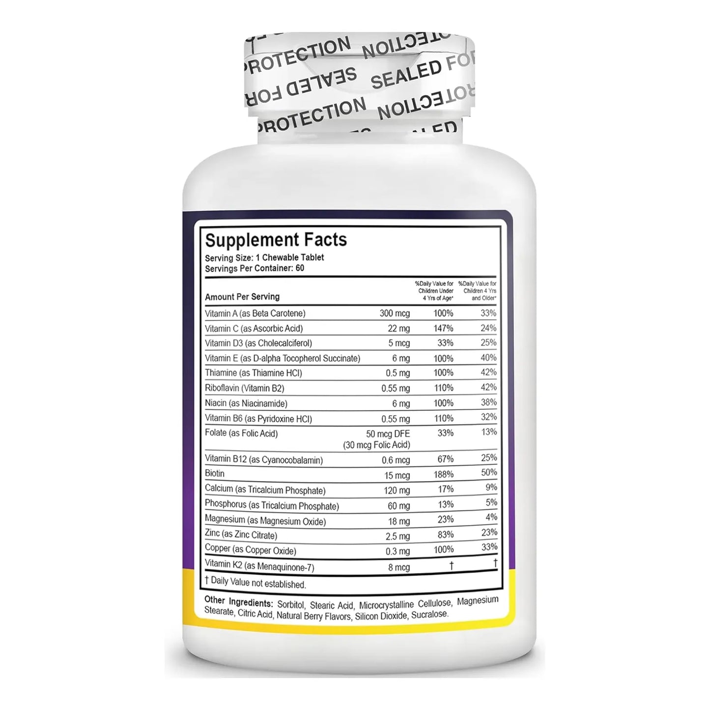 Vitaminas NuBest Niños Apoyo Inmunidad Fuerza Ósea 60 Tabletas Masticables