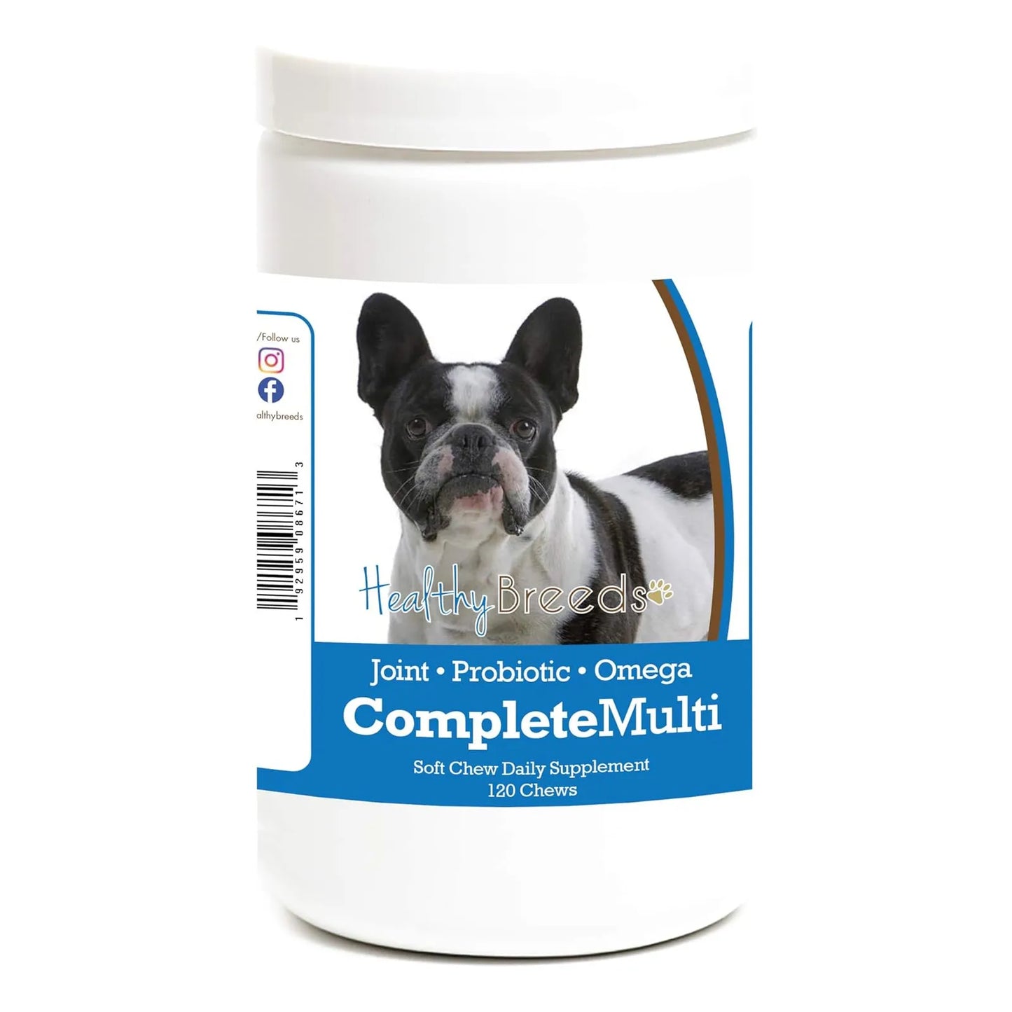 Multivitaminico Suave Para Bulldog Frances 120 Masticables Sabor Pollo Healthy Breeds