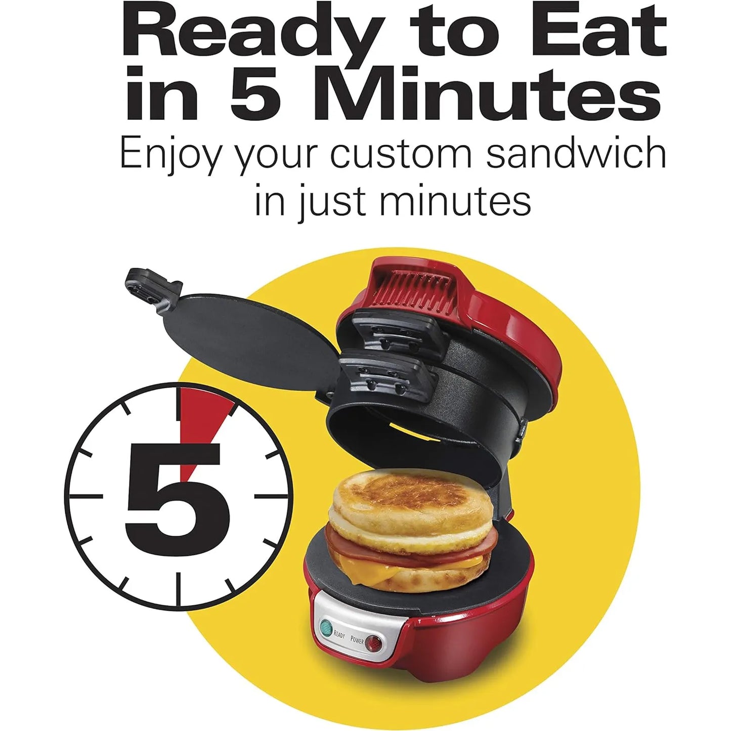 Sandwichera Desayuno Hamilton Beach Rojo Prepara Sándwiches En 5 Minutos