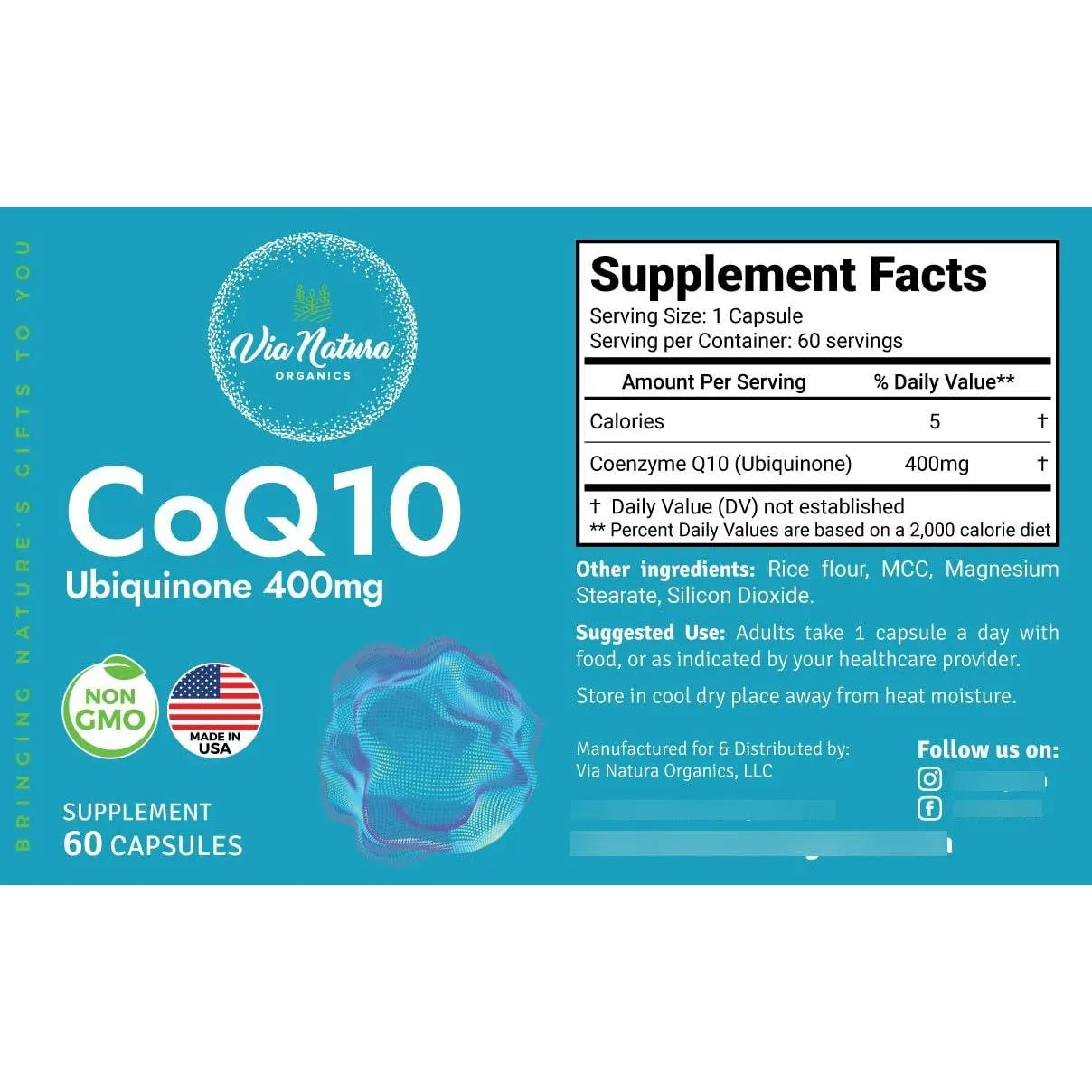 CoQ10 Ubiquinona 400mg 60 Cápsulas Energía Vitalidad Antioxidante
