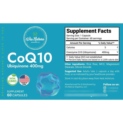 CoQ10 Ubiquinona 400mg 60 Cápsulas Energía Vitalidad Antioxidante