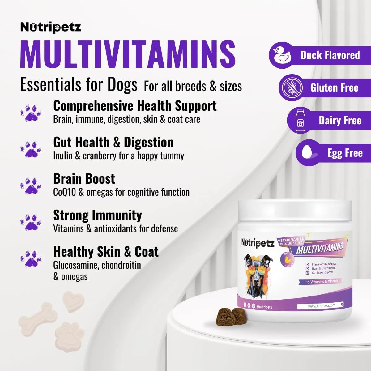 Multivitaminas Masticables Para Perros 120 Unidades Salud Cerebro Piel Y Digestión