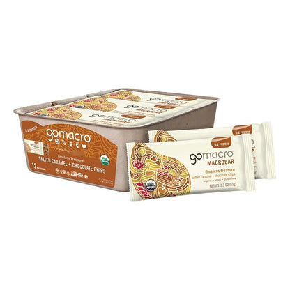 MacroBar Barras De Proteína Vegana Orgánica Caramelo Salado Con Chispas De Chocolate 12 Unidades