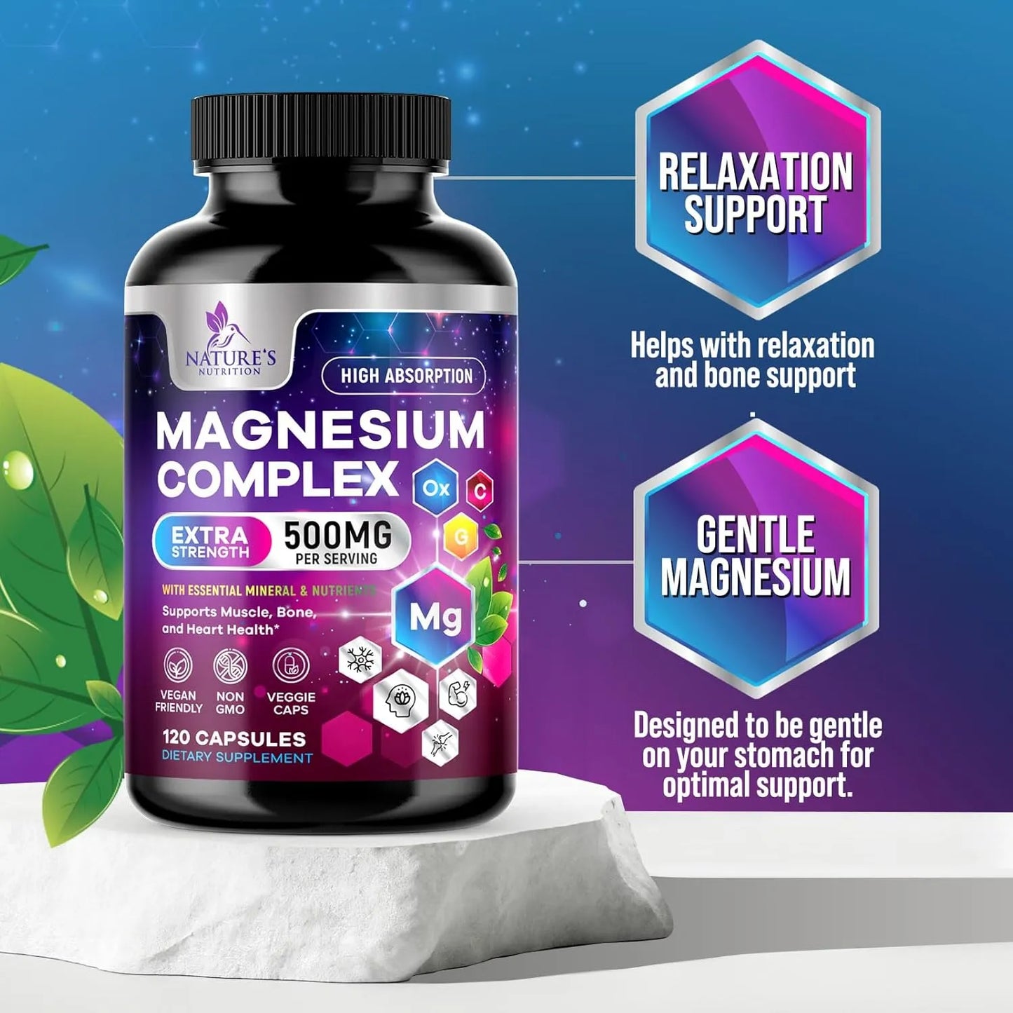 Complejo De Magnesio 500 Mg Cápsulas Alta Absorción Glicinato 5 En 1