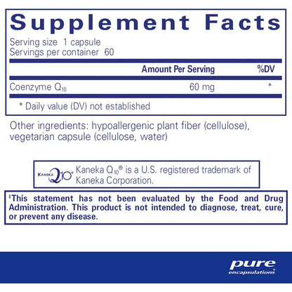 Coenzima Q10 60 Mg Pure Encapsulations Energía Antioxidante Salud Cardiovascular