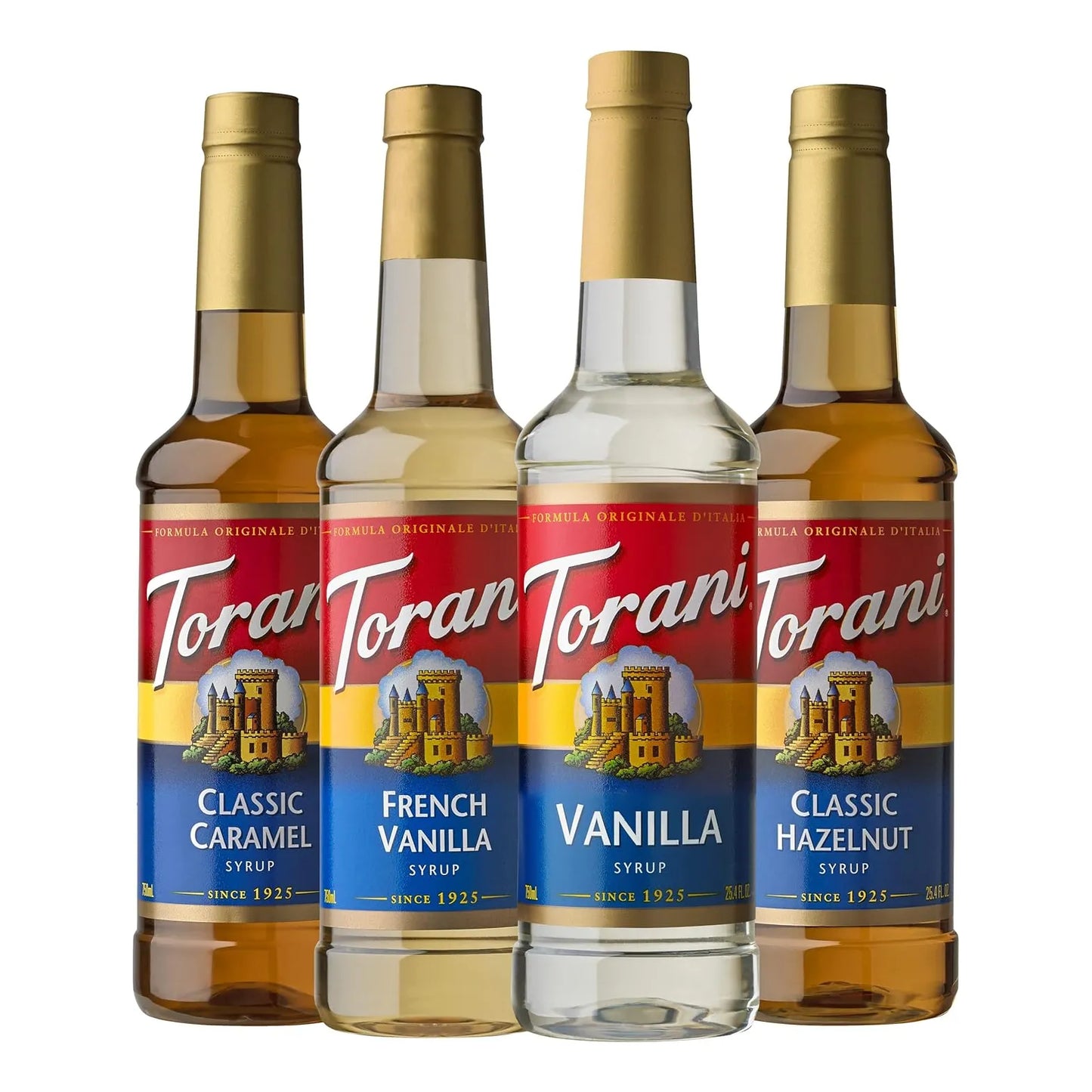 Paquete Variado 4 Sabores Torani Caramelo Vainilla Avellana 720 Ml