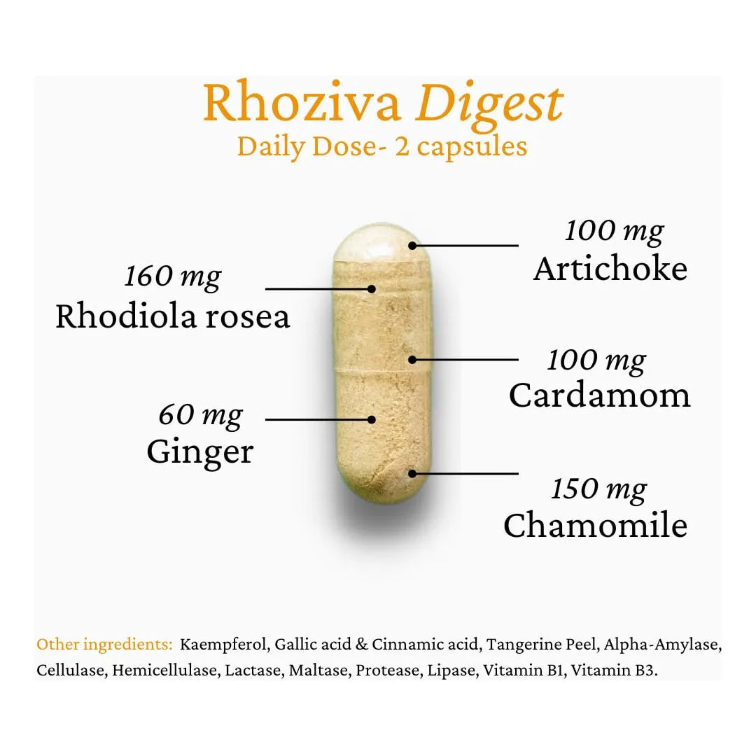 Capsulas Digestivas Con Enzimas Y Rhodiola Rosea Alivia Hinchazon Reflujo 60 Unidades