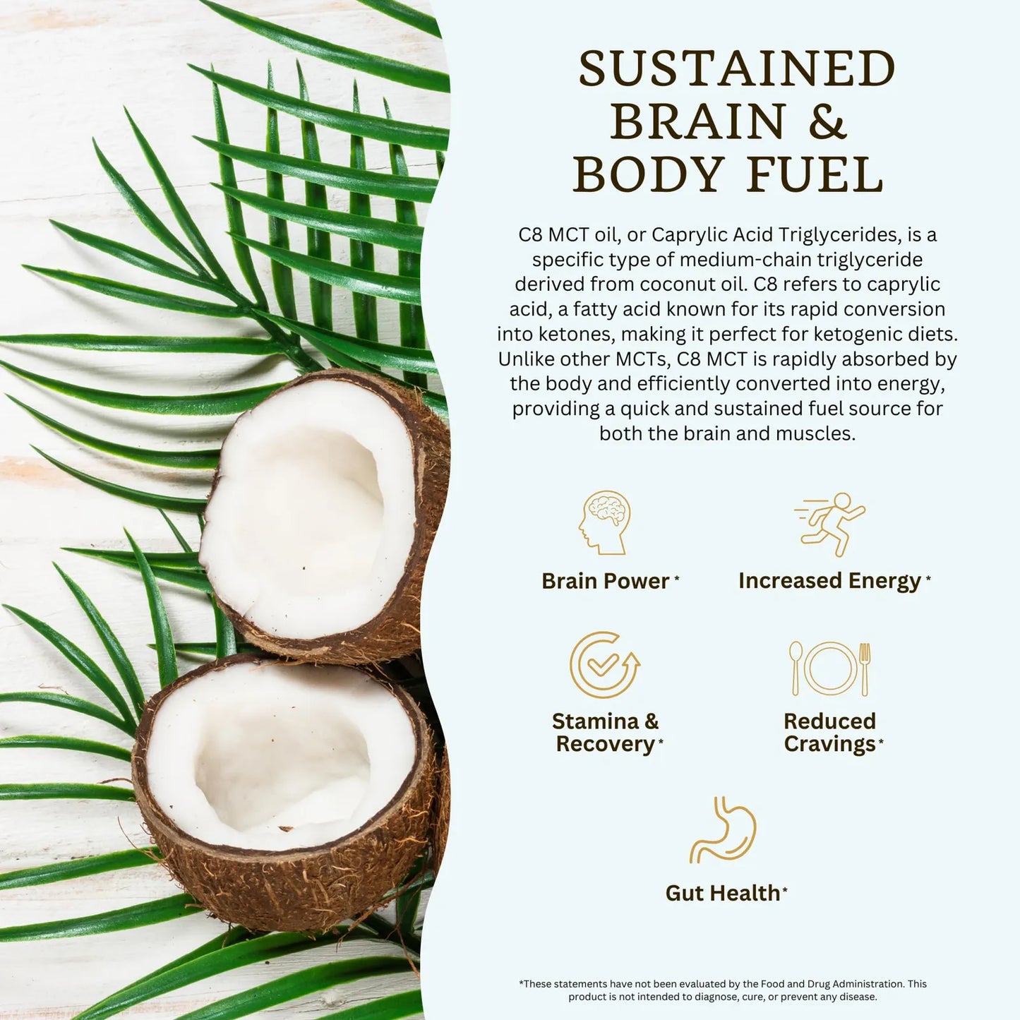 Cápsulas Aceite MCT C8 Natural De Coco 100 Unidades Energía Sostenida Keto