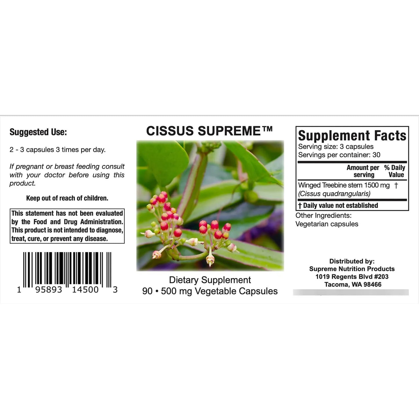 Supreme Nutricion Cissus Supreme 90 Capsulas Vegetarianas Puras Con Alas De Arbol