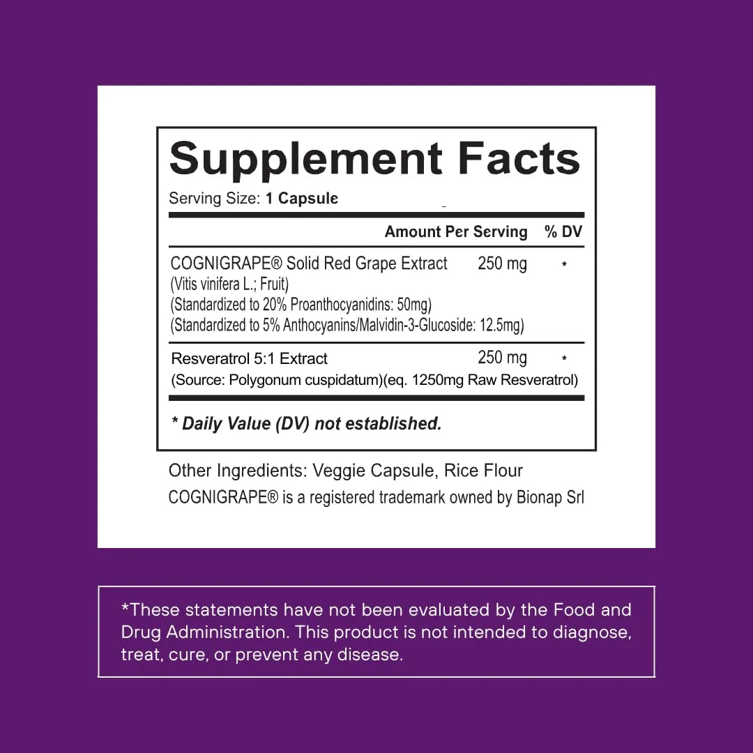 Suplemento Resveratrol 1500 Mg Con Extracto Uva Roja 20 Proantocianidinas Antioxidante Y Salud Cerebral 90 Capsulas