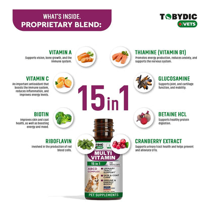 Multivitamínico 15 En 1 Para Gatos Y Perros Con Arándano Y Glucosamina Importado USA
