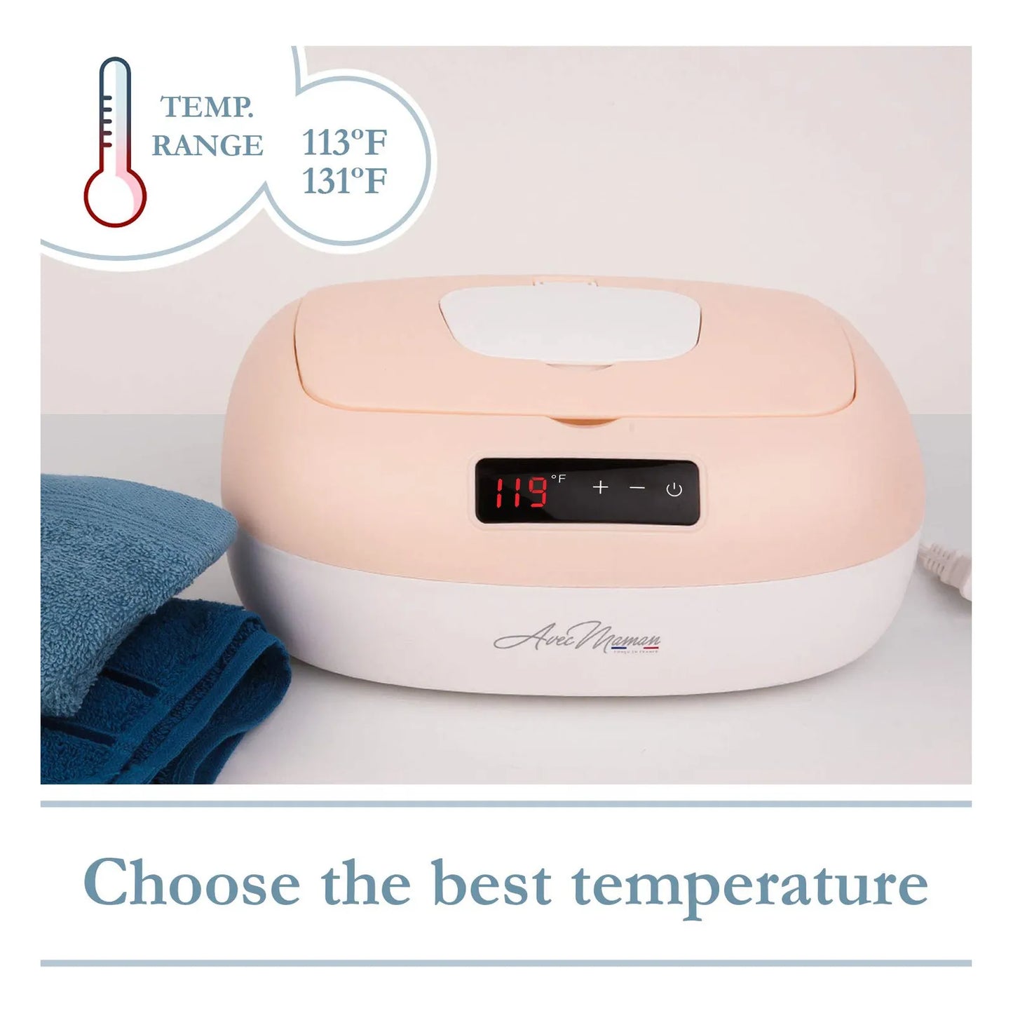 Calentador De Toallitas Bebé Avec Maman Caresse Rosa Calor Ajustable Digital
