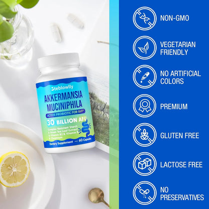 Probióticos Akkermansia GLP 1 Para Salud Intestinal 60 Cápsulas Con Cromo Y Té Verde