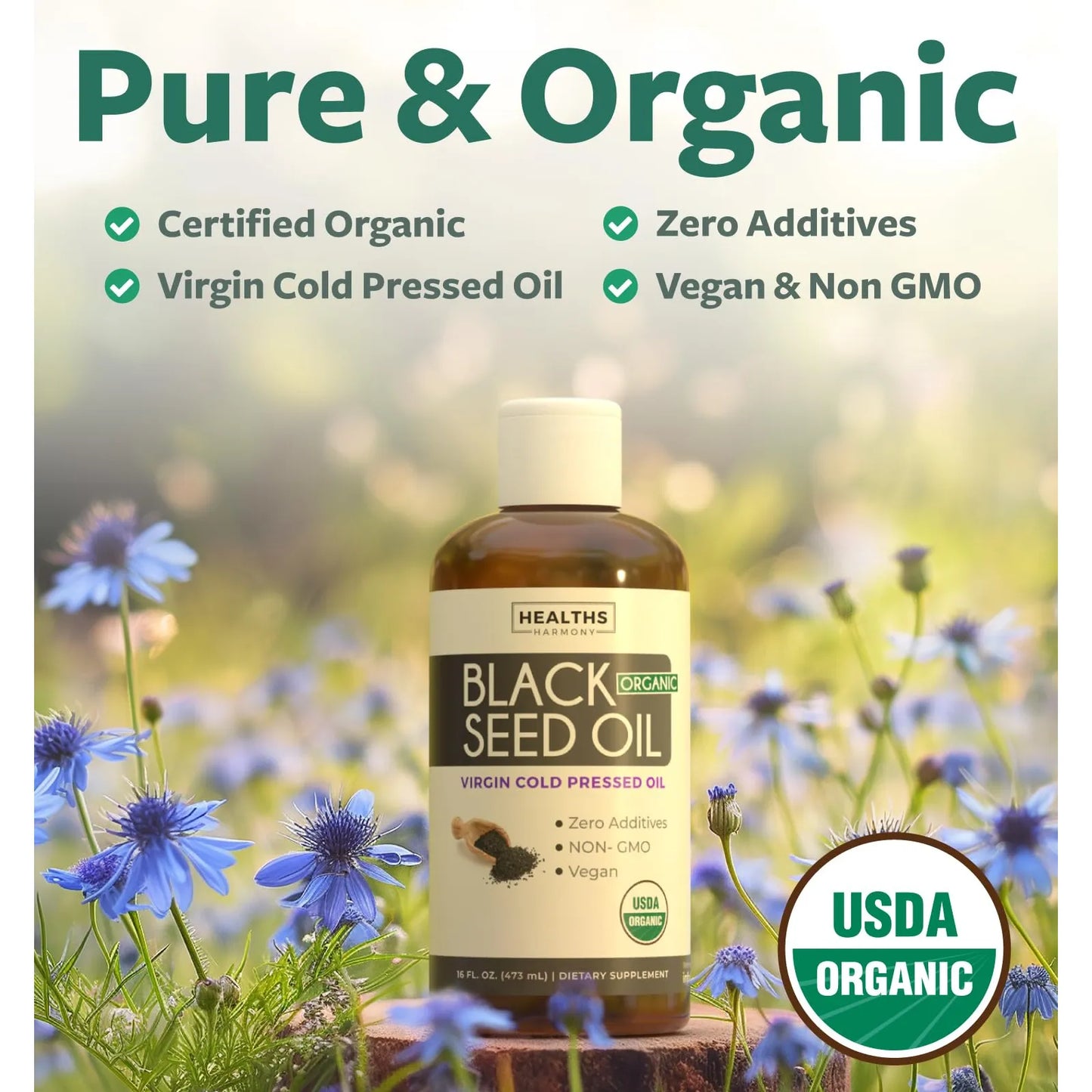 Aceite De Semilla Negra Orgánica Premium 473ml Prensado En Frío USDA Certificado