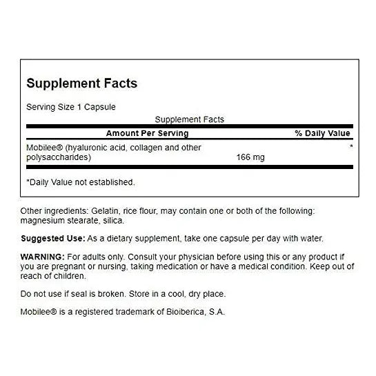 Complejo De Ácido Hialurónico 166 Mg 60 Cápsulas Hipoalergénico Salud Articular Y Piel