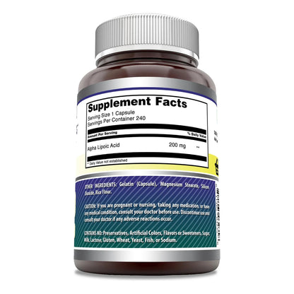 Amazing Formulas Ácido Alfa Lipoico 200 Mg 240 Cápsulas Antioxidante Sin Gluten