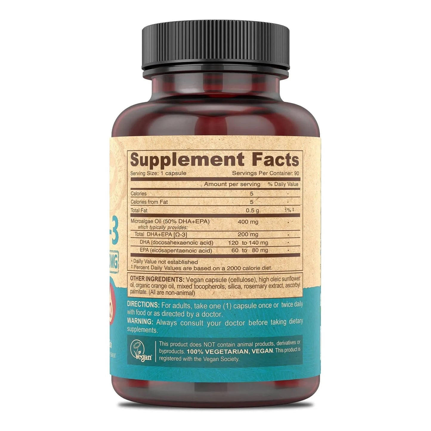 Omega3 Vegano DHA EPA De Microalgas Liberación Retardada 90 Cápsulas