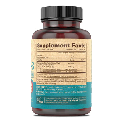 Omega3 Vegano DHA EPA De Microalgas Liberación Retardada 90 Cápsulas