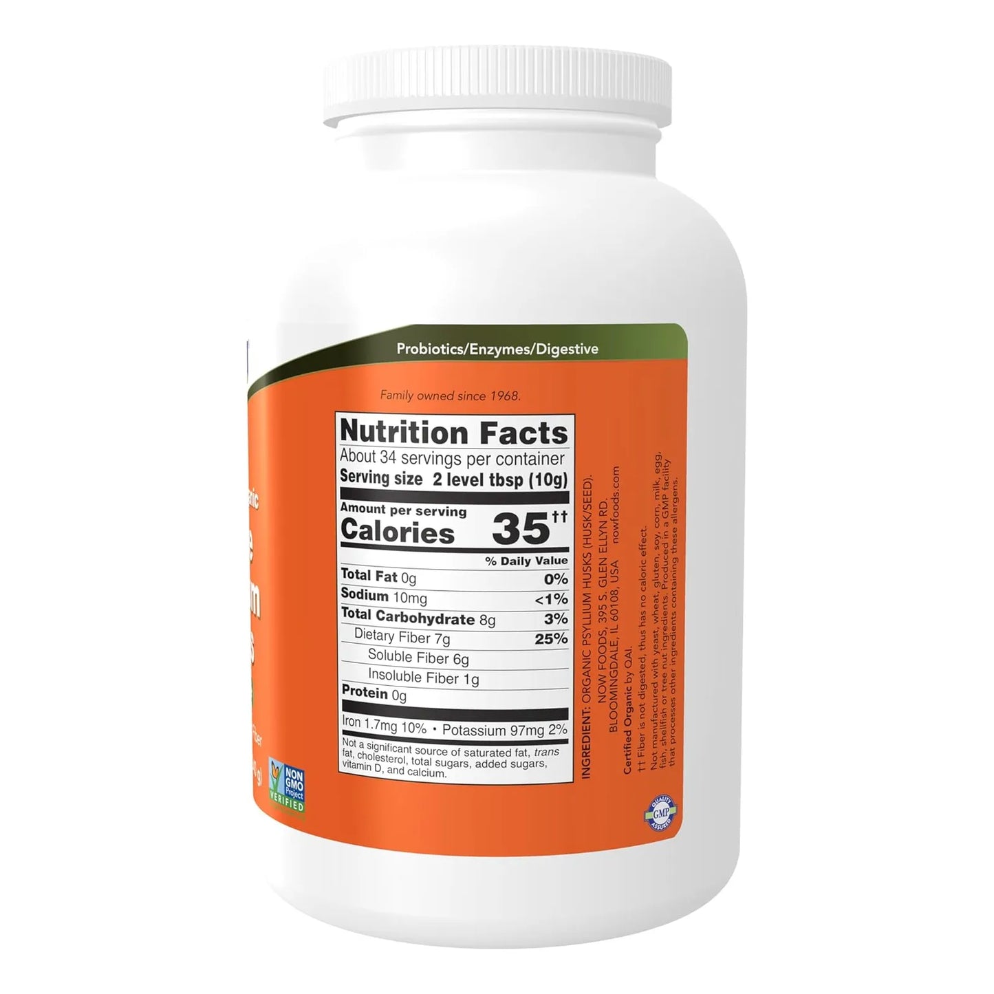 Cascaras De Psyllium Organicas Enteras Fibra Soluble 340 Gr NOW Suplementos