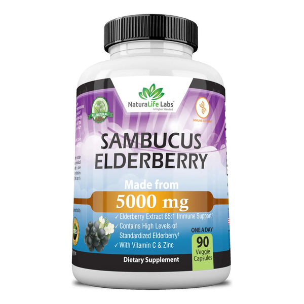 Extracto De Sambucus Saúco 5000 Mg Con Vitamina C Y Zinc 90 Cápsulas