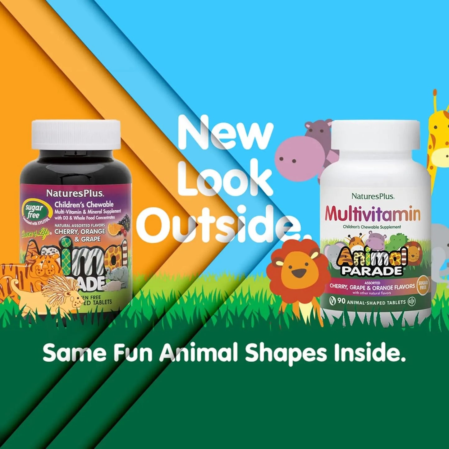 Multivitaminico Infantil Sin Azucar Sabor Cereza Uva Naranja Natures Plus Animal Parade 90 Tabletas