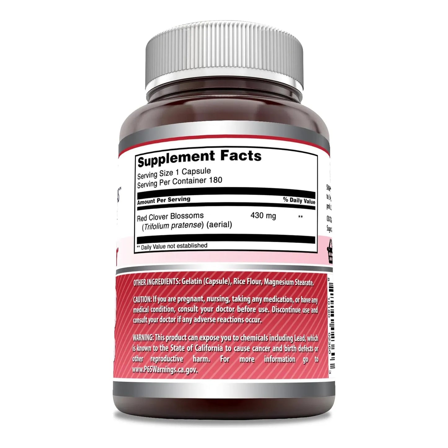 Suplemento De Trébol Rojo 430 Mg 180 Cápsulas Sin OMG Sin Gluten
