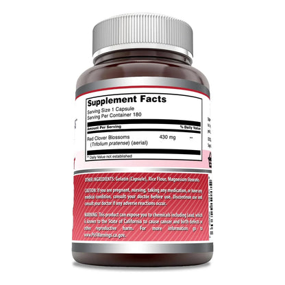 Suplemento De Trébol Rojo 430 Mg 180 Cápsulas Sin OMG Sin Gluten