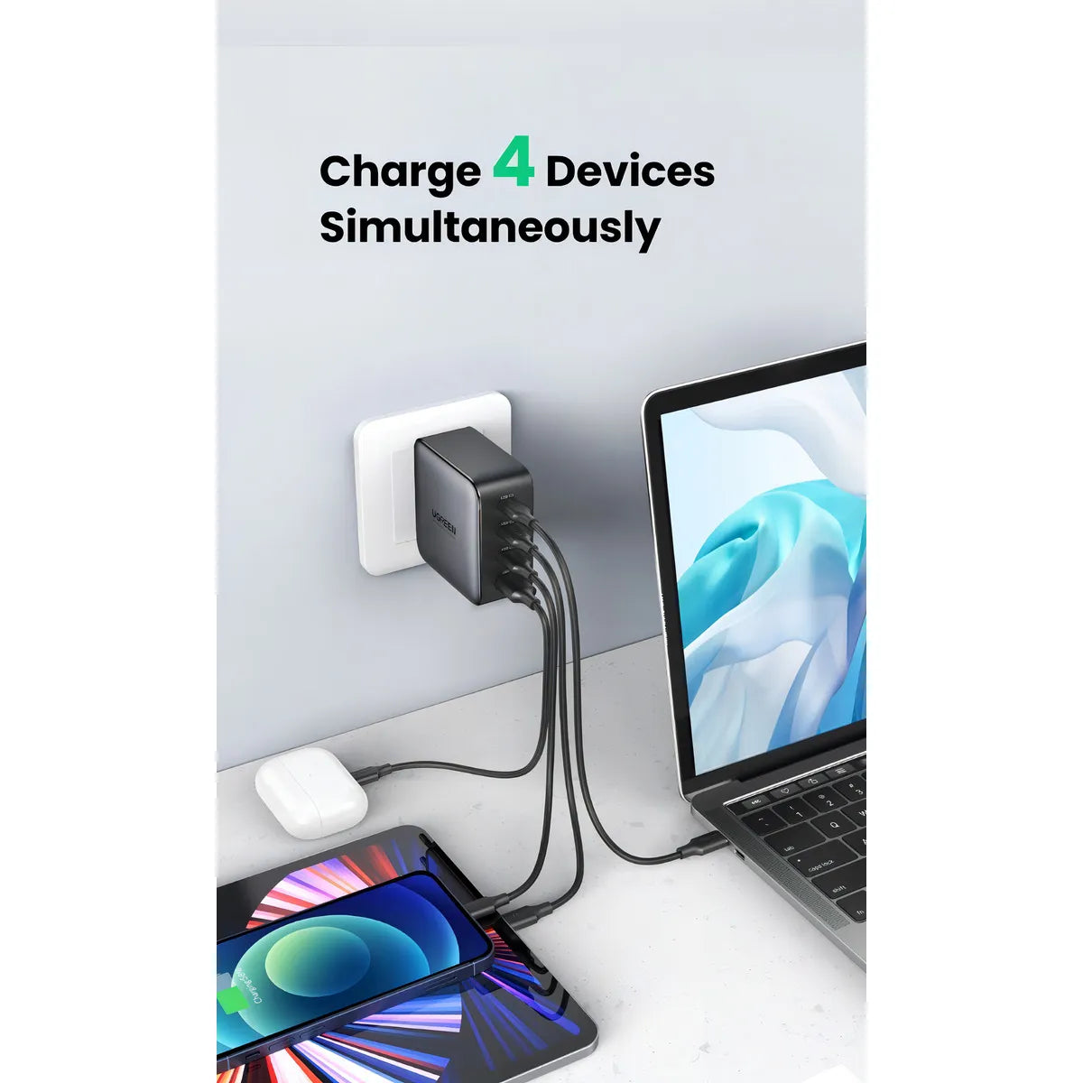 Cargador De Pared Ugreen Carga Rapida 100w Gan 3 Usb C 1 Usb - Imagen 2