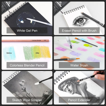 Kit Completo 136 Piezas Dibujo Profesional Grafito Carbon Acuarela Colores Metalicos