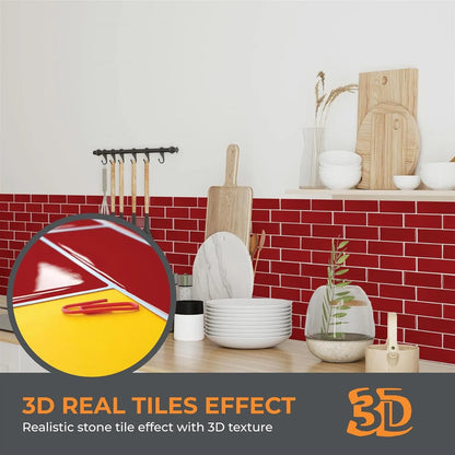 Azulejos Autoadhesivos Walplus Premium Cocina 3D Rojo Brillante 6 Hojas
