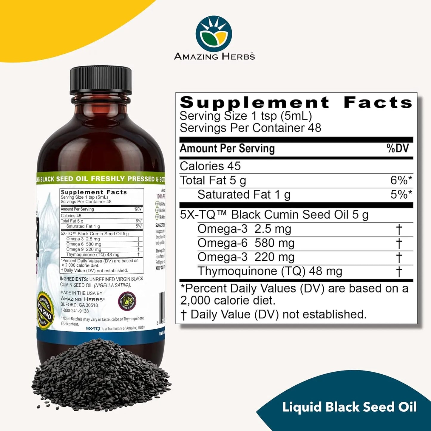 Aceite De Semilla Negra Prensado En Frio Amazing Herbs 240ml Salud Digestiva E Inmunologica
