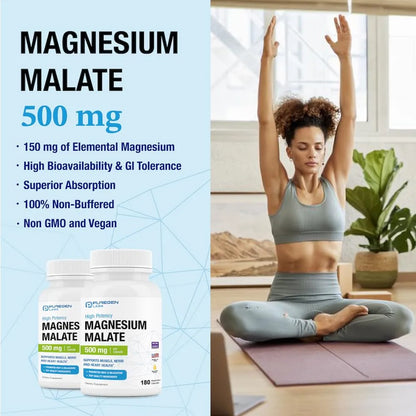 Malato De Magnesio 500 Mg 360 Capsulas Vegetales Absorcion Superior Puregen Labs