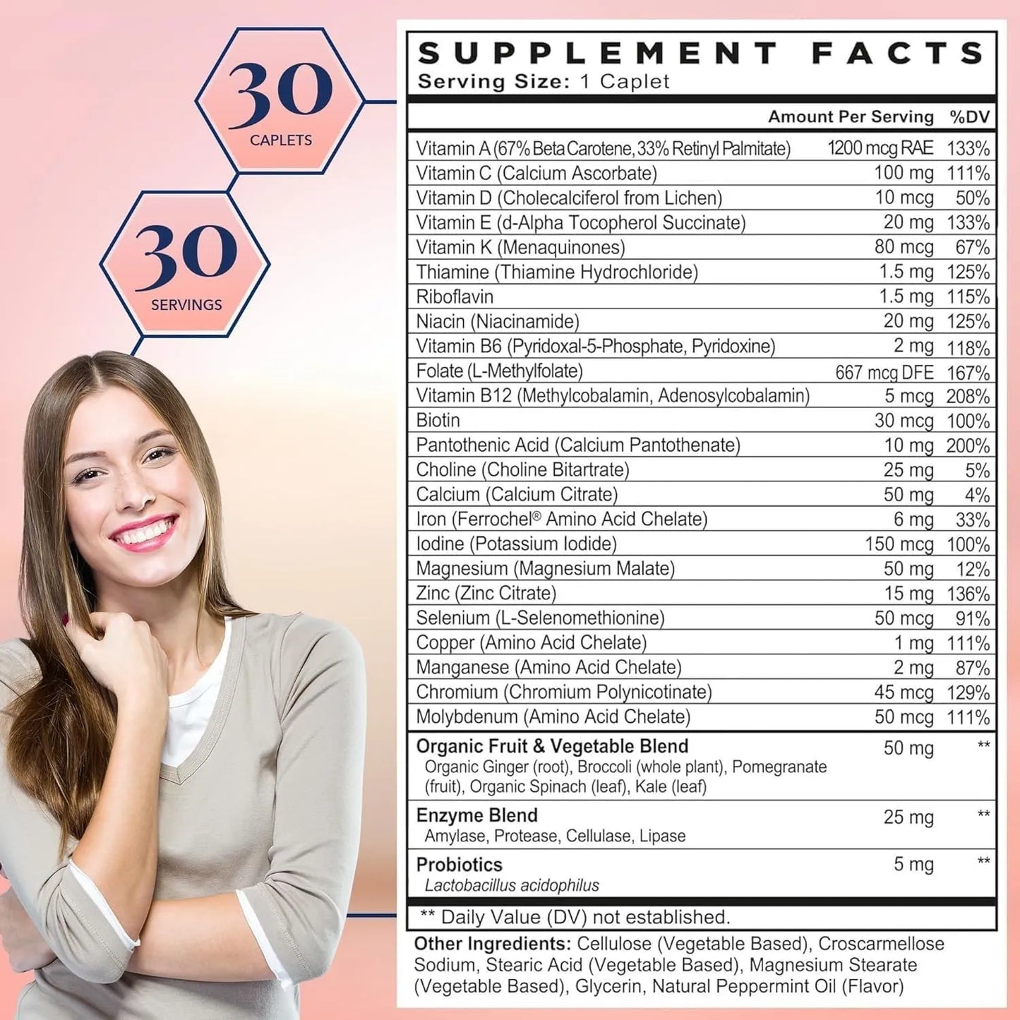 Multivitaminico Mujer Probioticos Metilfolato B12 Soporte Inmunologico Energia Diaria