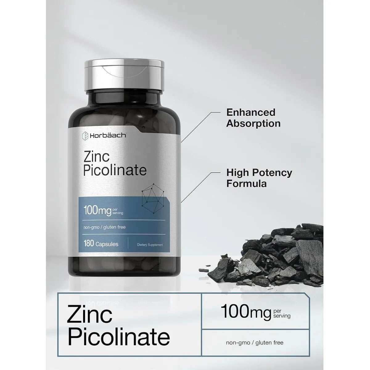 Horbäach Zinc Picolinate 100mg 120 Cápsulas - Imagen 4