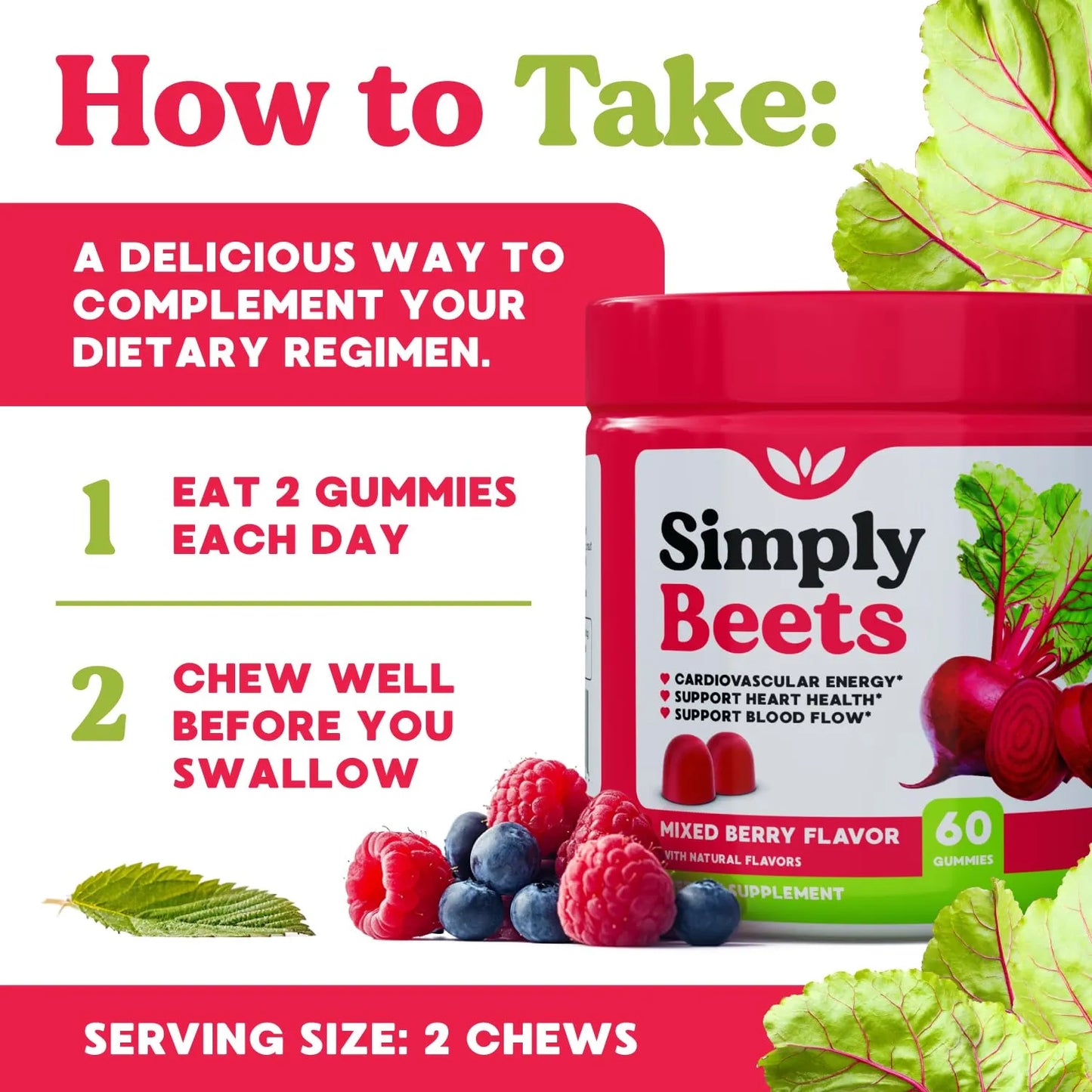 Gomitas SimplyBeets Para Presión Arterial Y Energía 60 Unidades