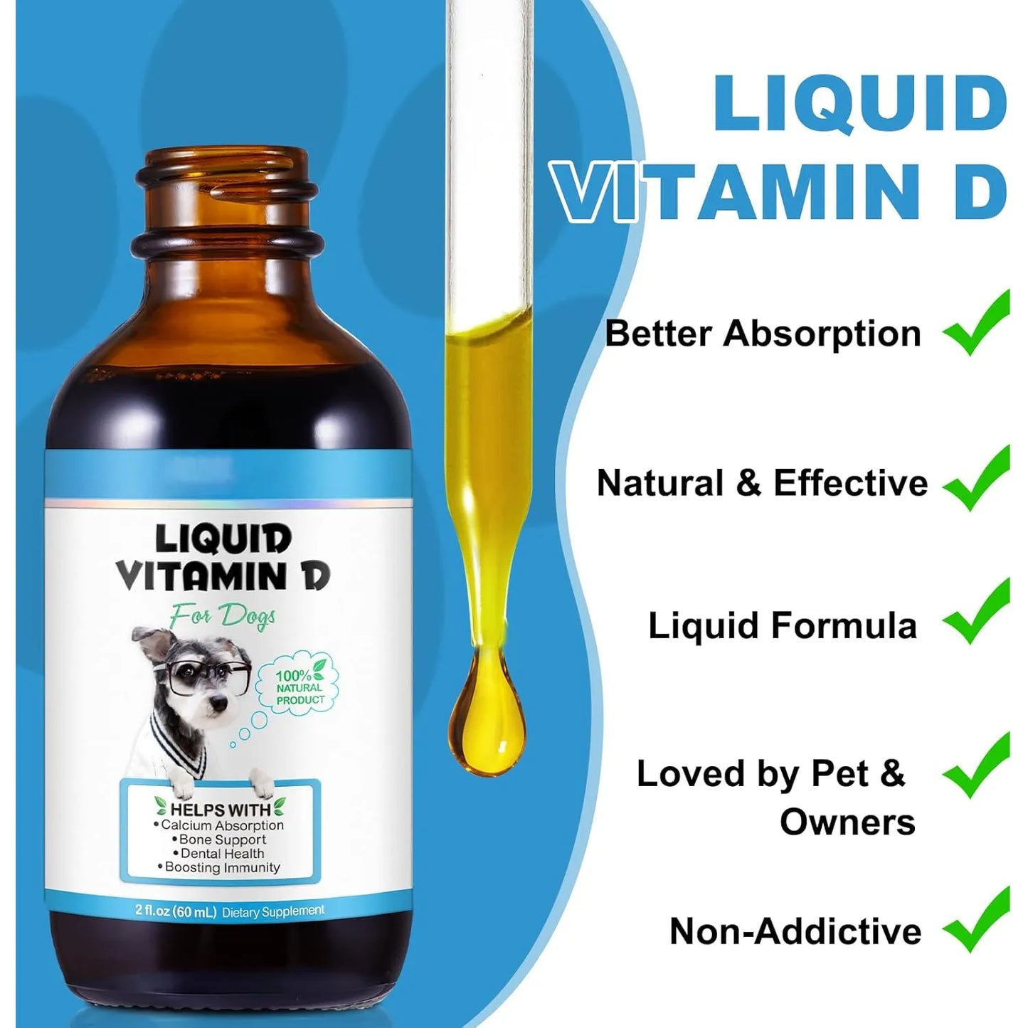 Vitamina D Liquida Para Perros 60 Ml Huesos Fuertes Sistema Inmunologico