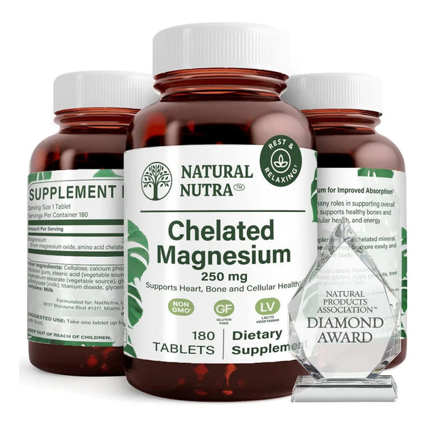 Suplemento De Óxido De Magnesio Quelado 250 Mg Para Huesos Corazón Y Energía 180 Cápsulas