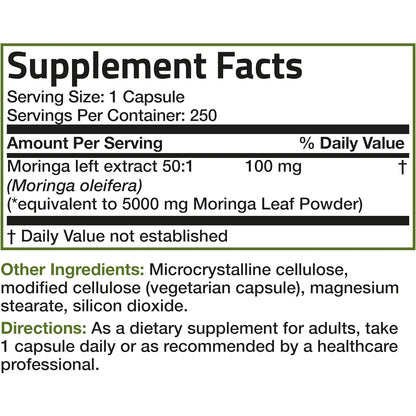 Moringa Oleifera 5000 Mg Extra Fuerza 250 Capsulas Superalimento Natural