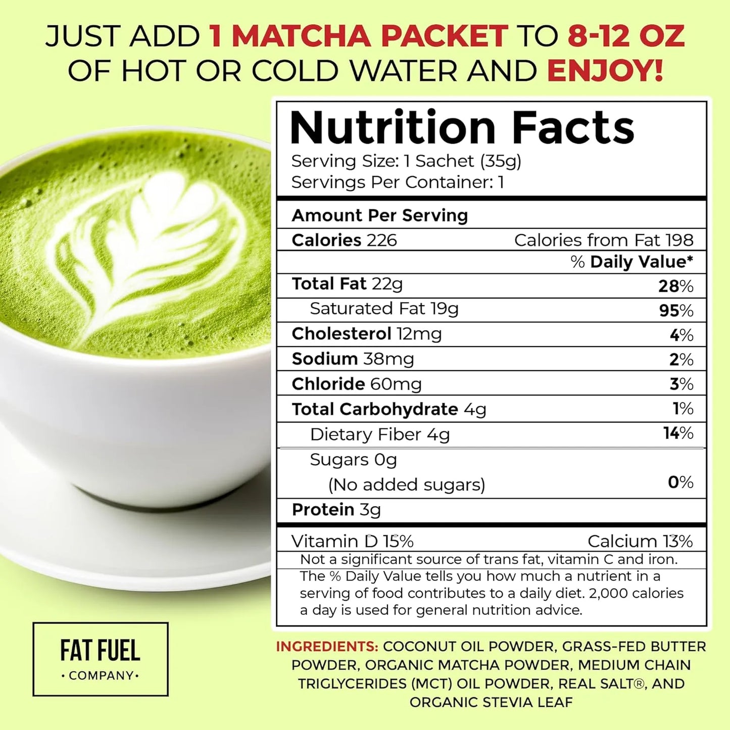 Grasa Premium Matcha Orgánica Instantánea Con Mantequilla Y Mct Energía Keto