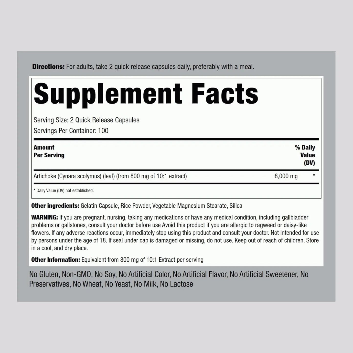 Capsulas Extracto Alcachofa 8000 Mg 200 Unidades Detox Natural Sin Gluten