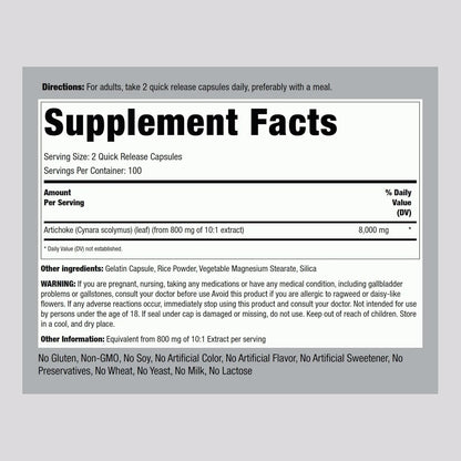 Capsulas Extracto Alcachofa 8000 Mg 200 Unidades Detox Natural Sin Gluten
