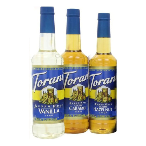Paquete De 3 Jarabes De Café Sin Azúcar Torani Vainilla Caramelo Avellana 750 Ml
