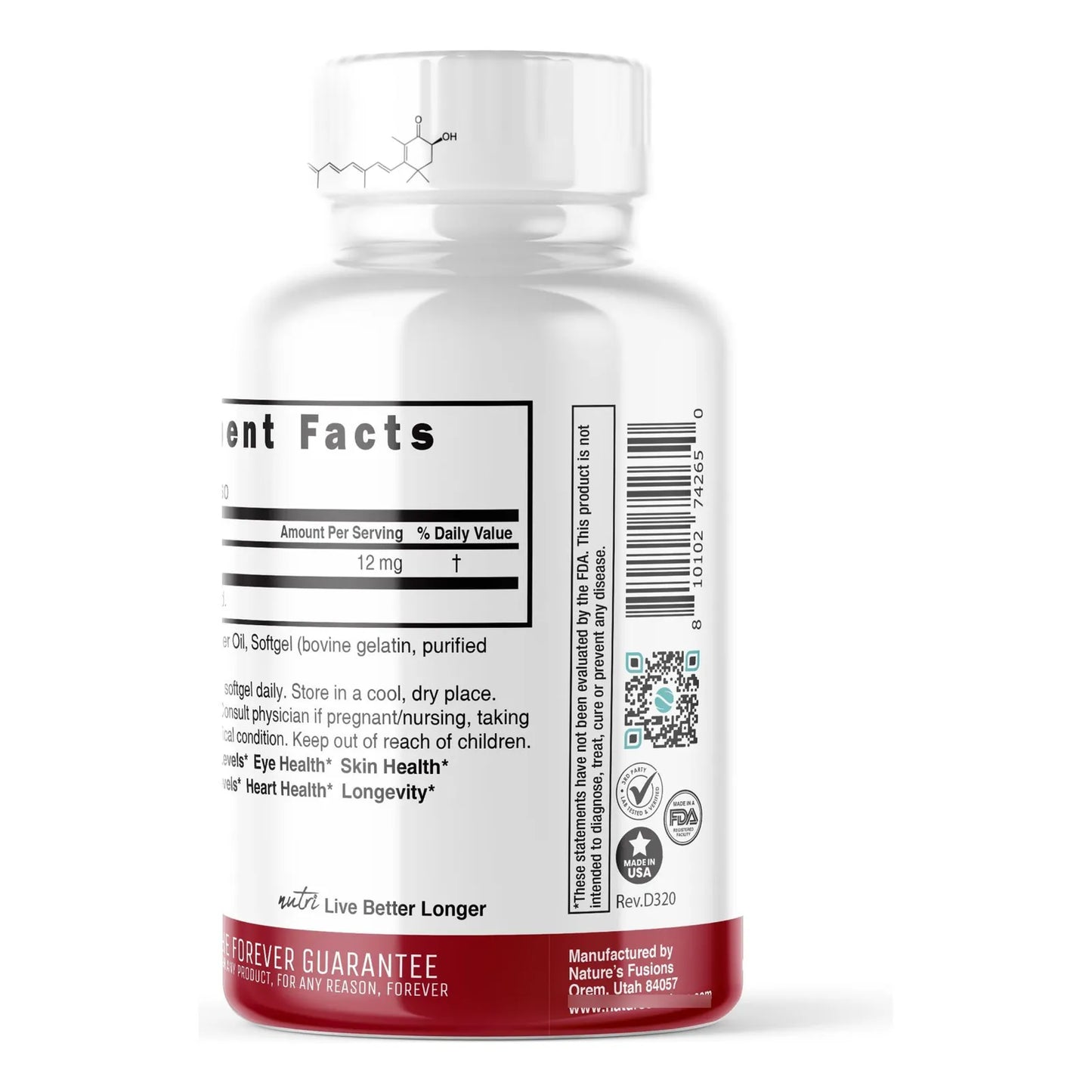 Astaxantina 12mg Antioxidante Premium Cultivada En Hawái 60 Cápsulas Blandas